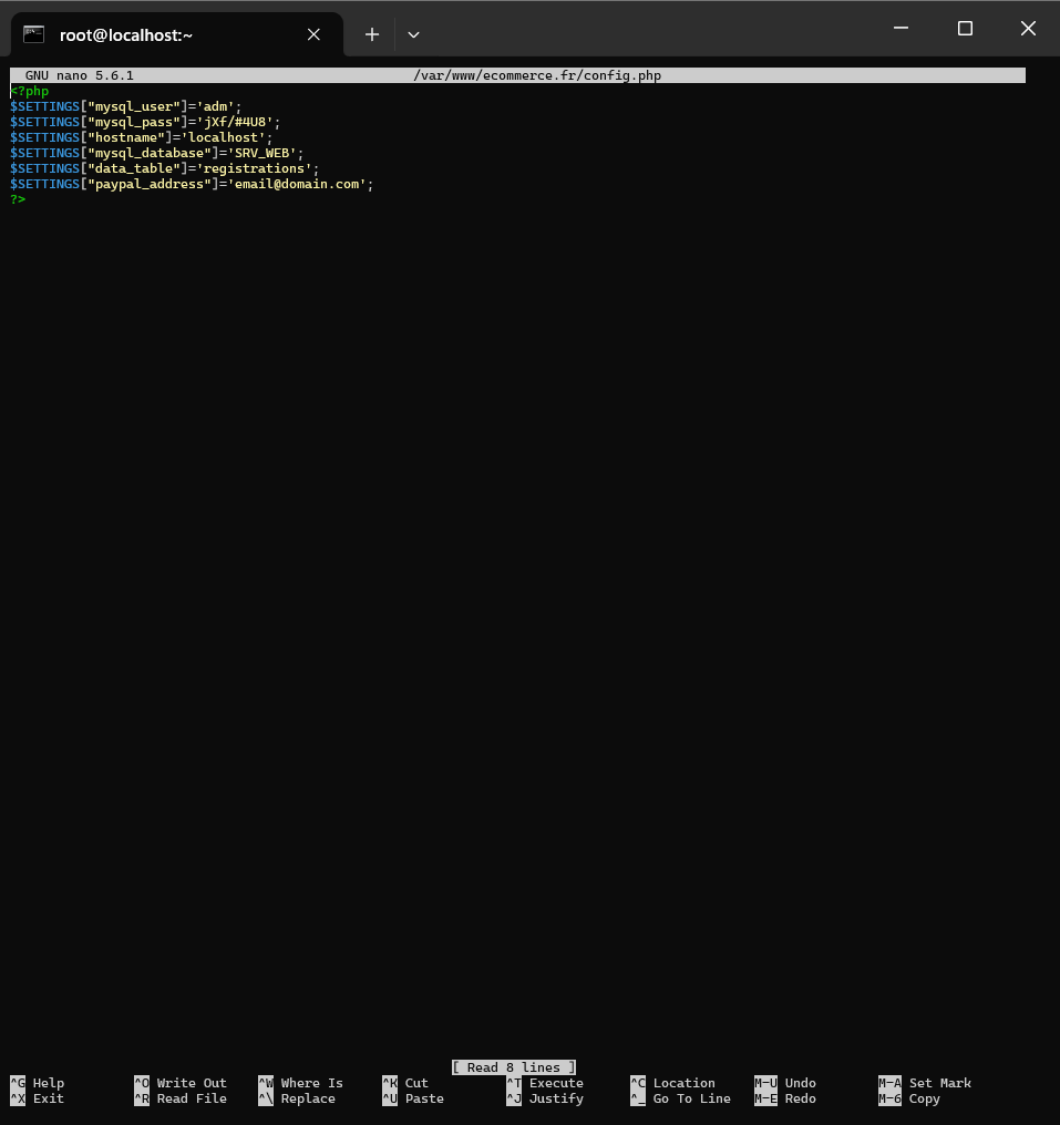 Modification du fichier de conf PHP