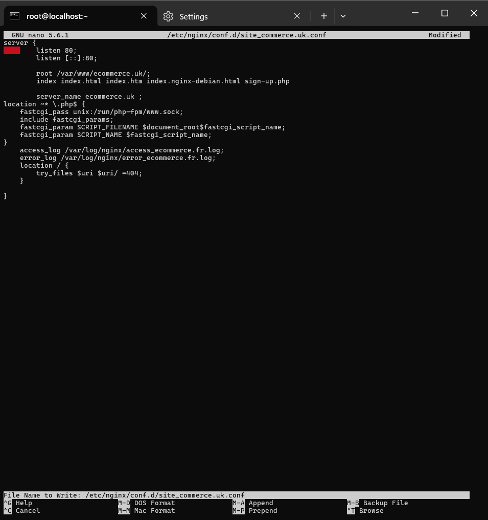 ainsi que le fichier de configuration nginx