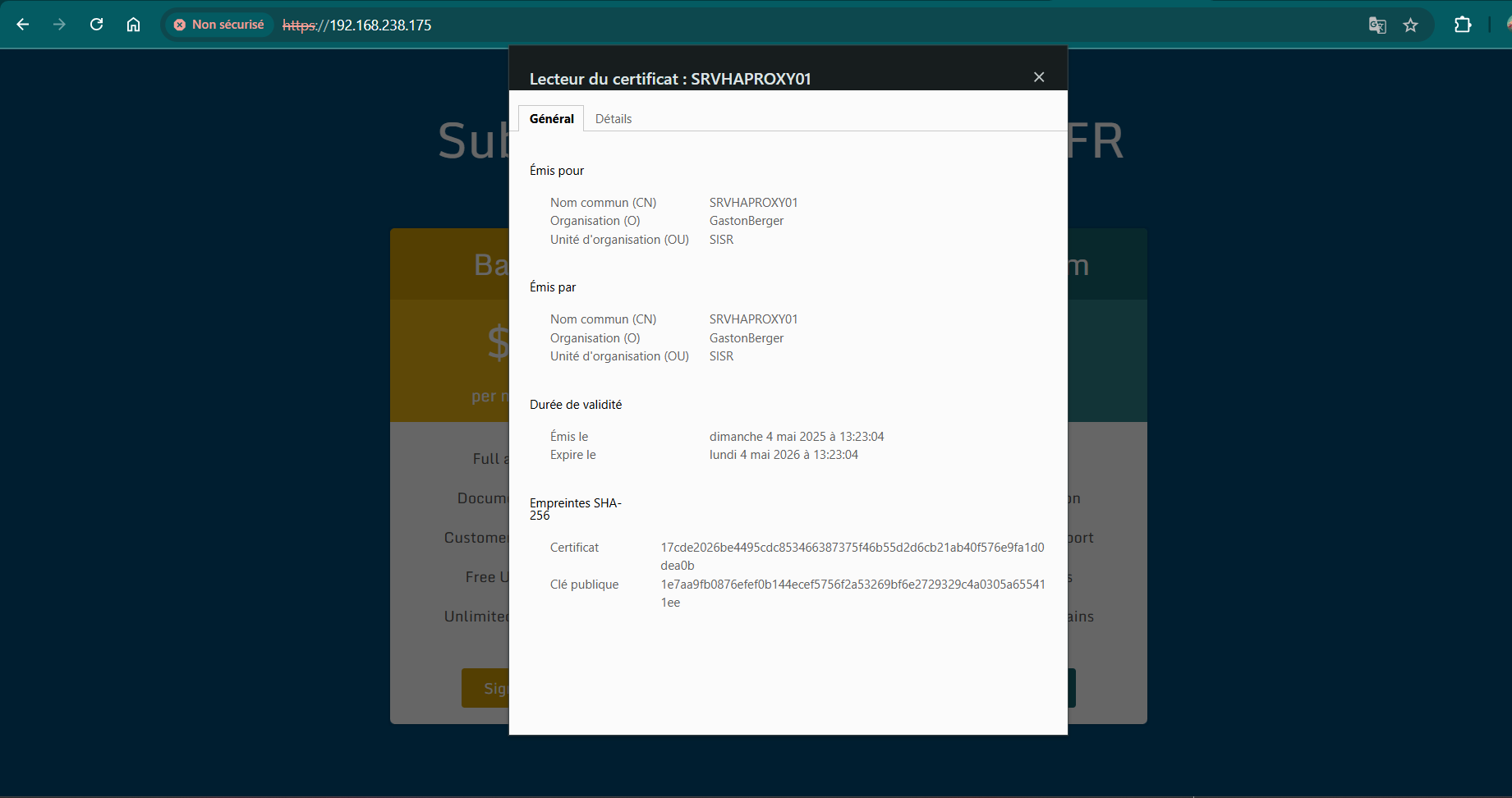 image du certificat dans le navigateur