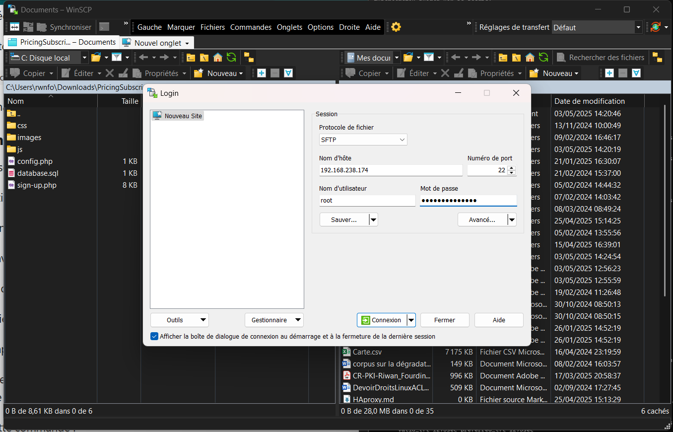 ‘image de la connexion a WinSCP’